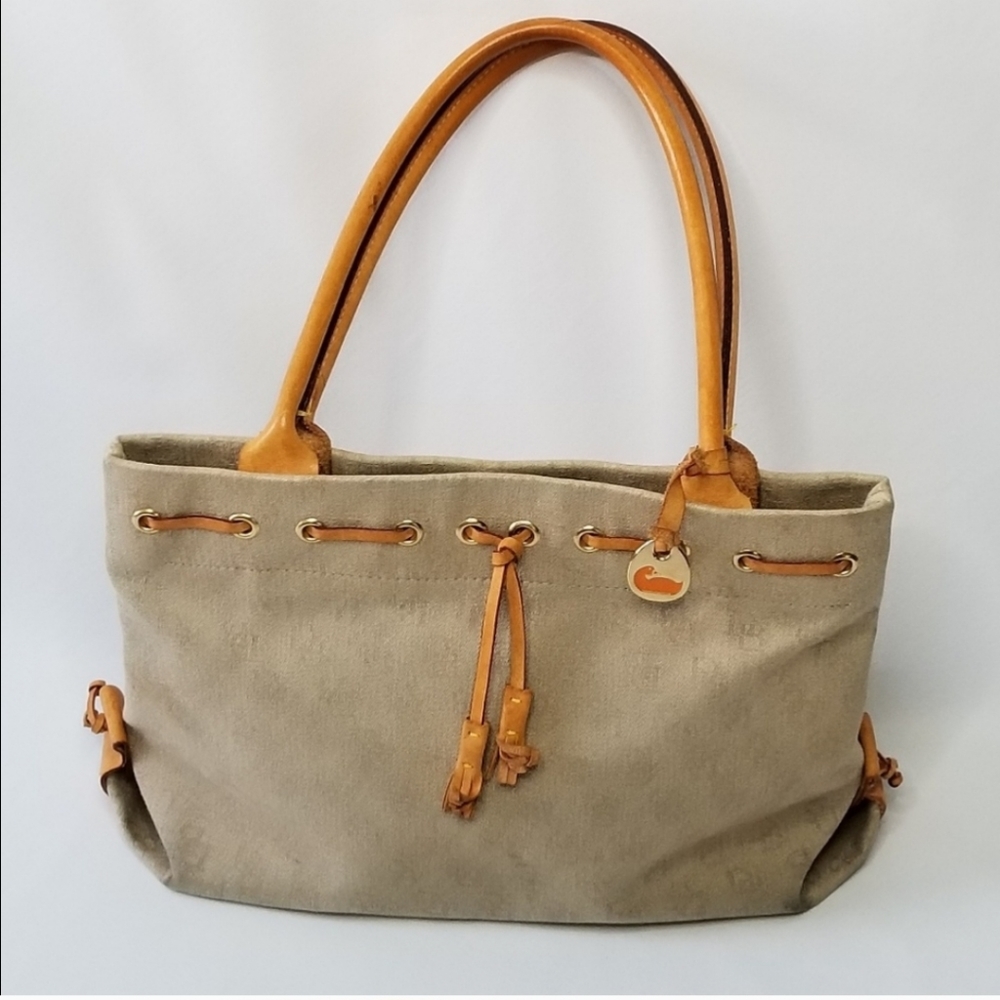 DOONEY & BURKE Tan Canvas Logo Shoulder Tote Bag